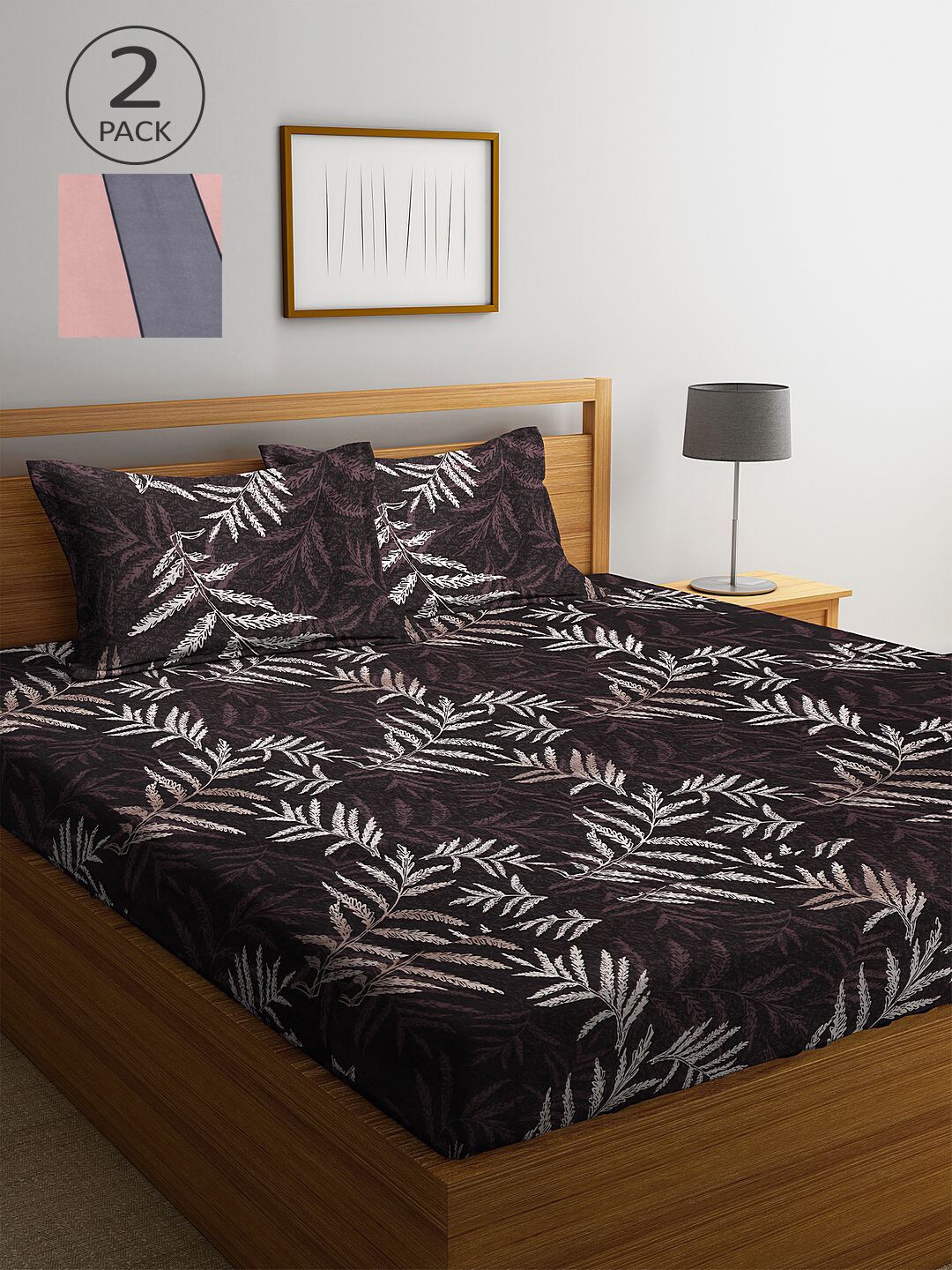 

KLOTTHE Black & Brown Floral 210 TC 2 King Bedsheet with 4 Pillow Covers