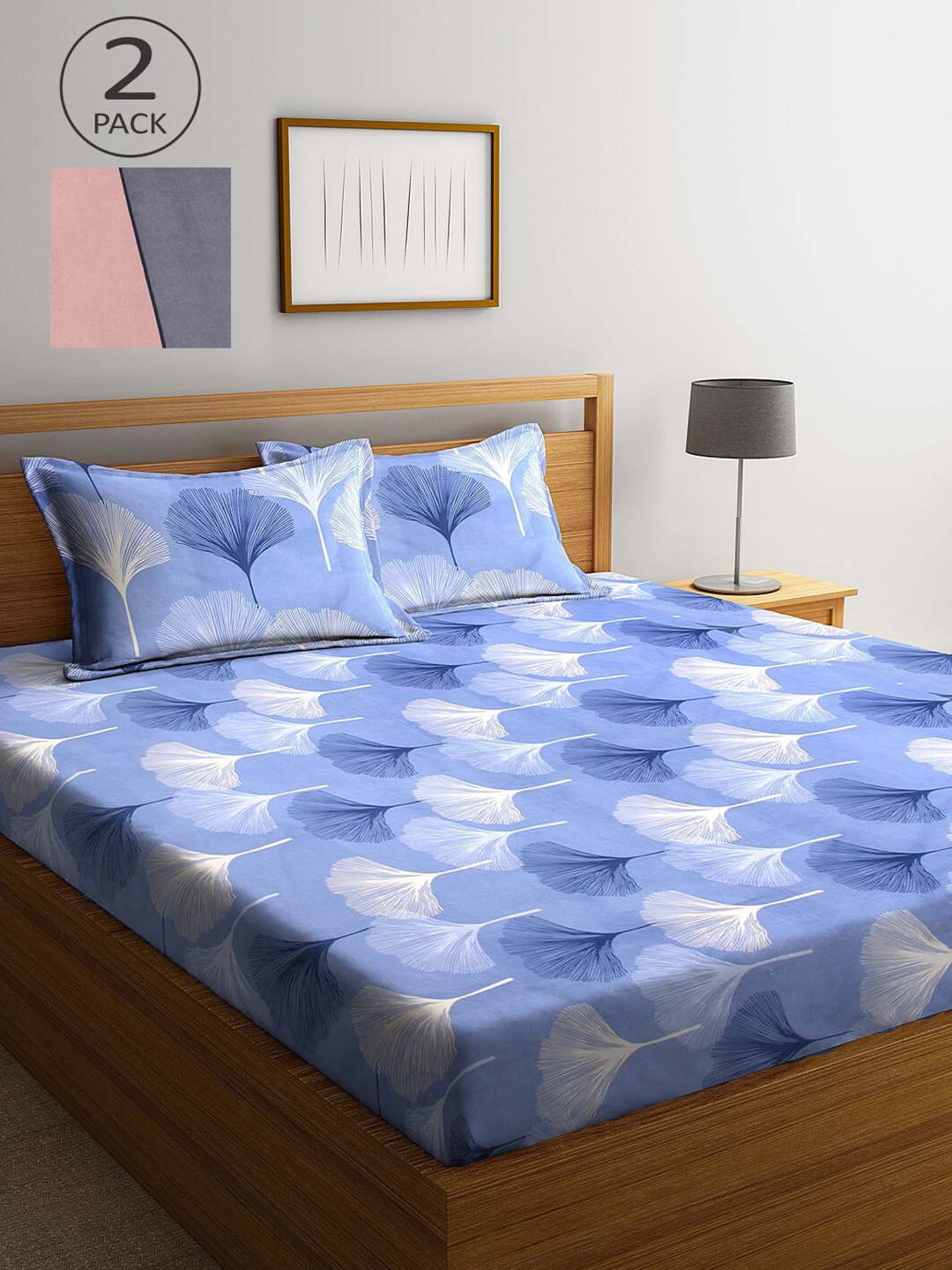 

KLOTTHE Blue & Pink Floral 210 TC 2 King Bedsheet with 4 Pillow Covers