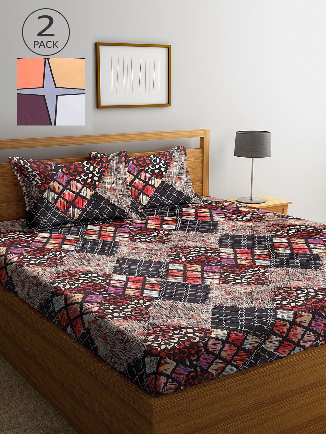 

KLOTTHE Maroon Geometric 210 TC 2 King Bedsheet with 4 Pillow Covers
