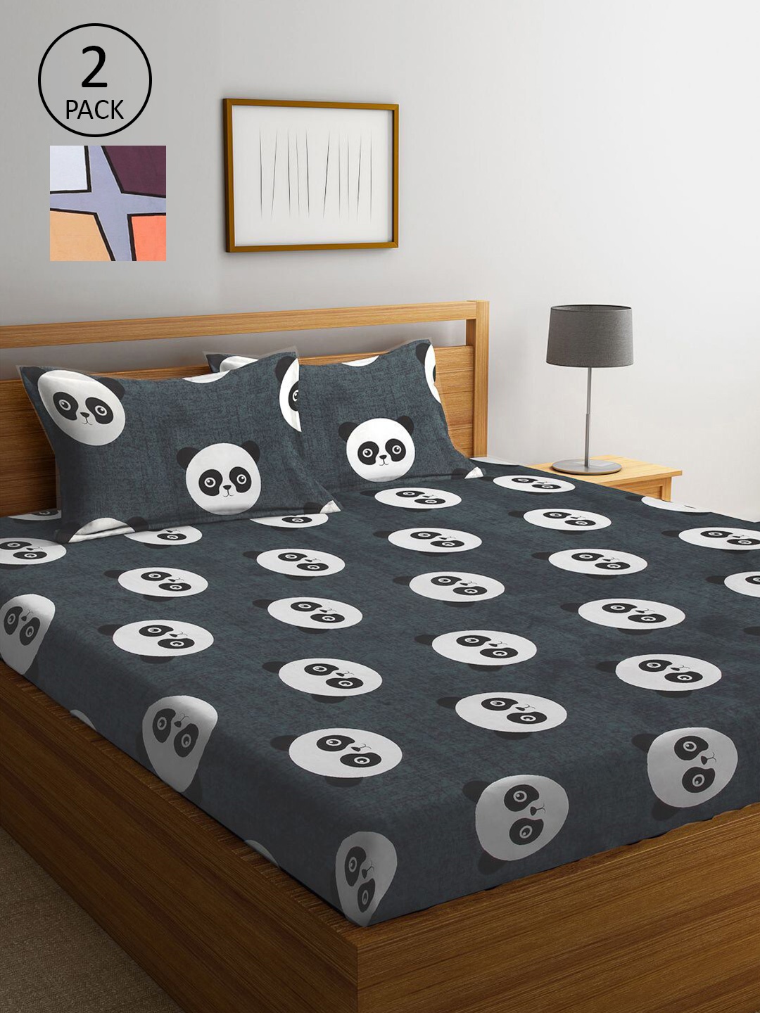 

KLOTTHE Multicoloured Cartoon Characters 210 TC 2 King Bedsheet with 4 Pillow Covers, Multi