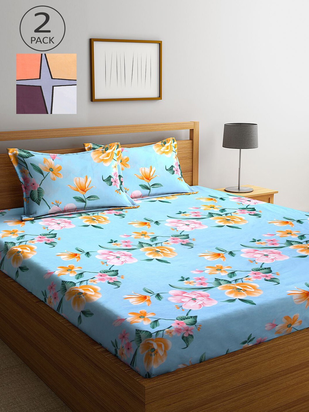 

KLOTTHE Multicoloured Floral 210 TC 2 King Bedsheet with 4 Pillow Covers, Multi