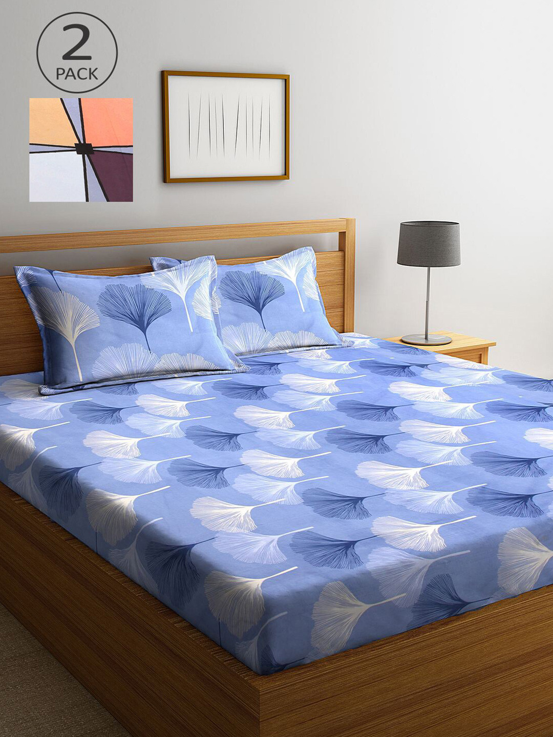 

KLOTTHE Grey & Blue Floral 210 TC 2 King Bedsheet with 4 Pillow Covers