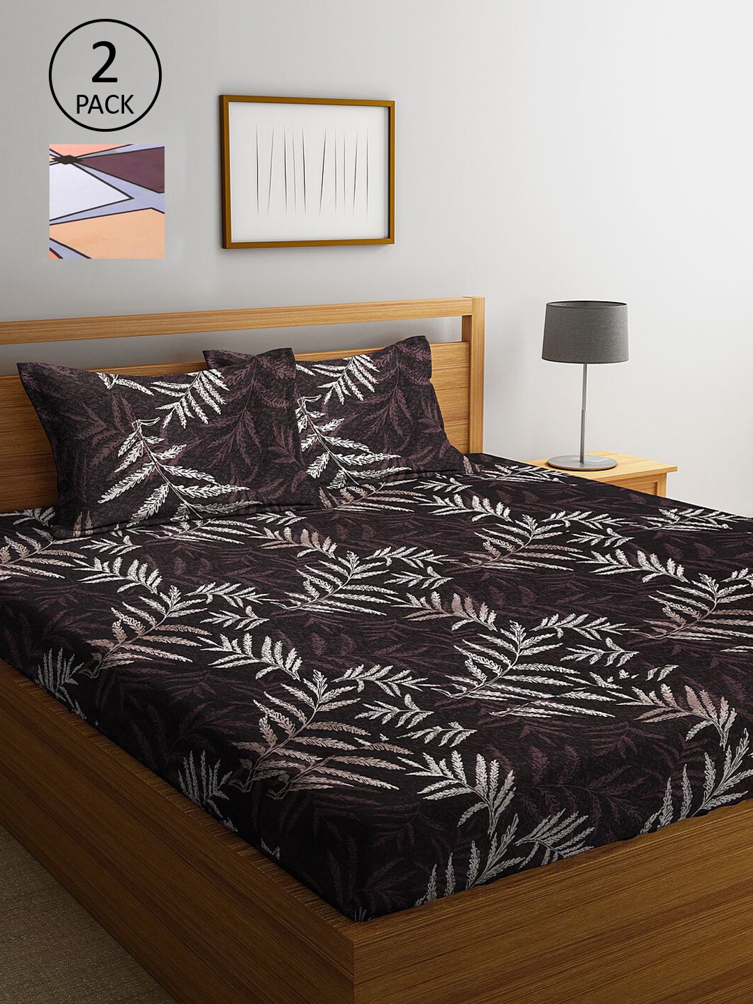

KLOTTHE Grey & Brown Floral 210 TC 2 King Bedsheet with 4 Pillow Covers