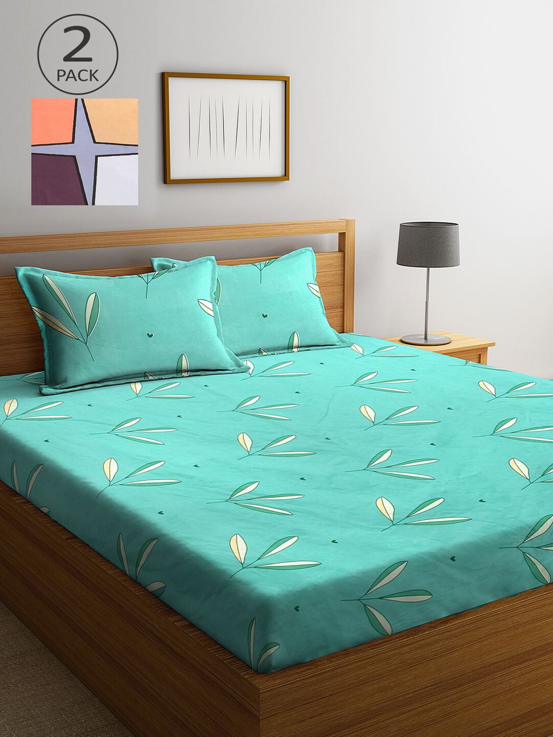 

KLOTTHE Grey & Green Floral 210 TC 2 King Bedsheet with 4 Pillow Covers