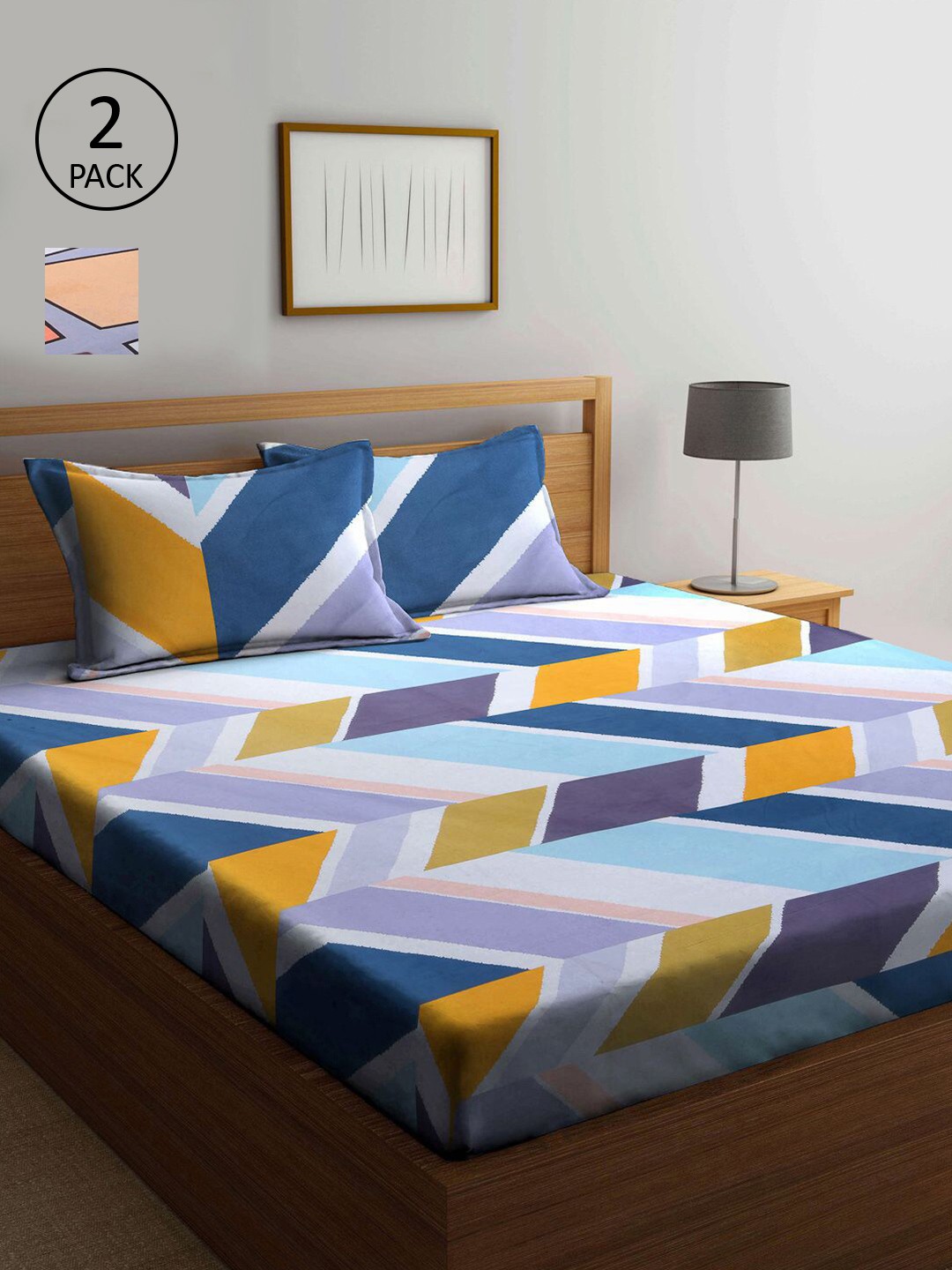 

KLOTTHE Multicoloured Geometric 210 TC 2 King Bedsheet with 4 Pillow Covers, Multi