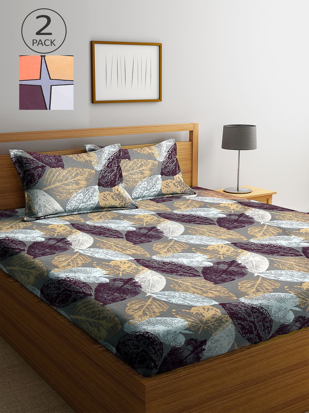 

KLOTTHE Grey & Brown Floral 210 TC 2 King Bedsheet with 4 Pillow Covers