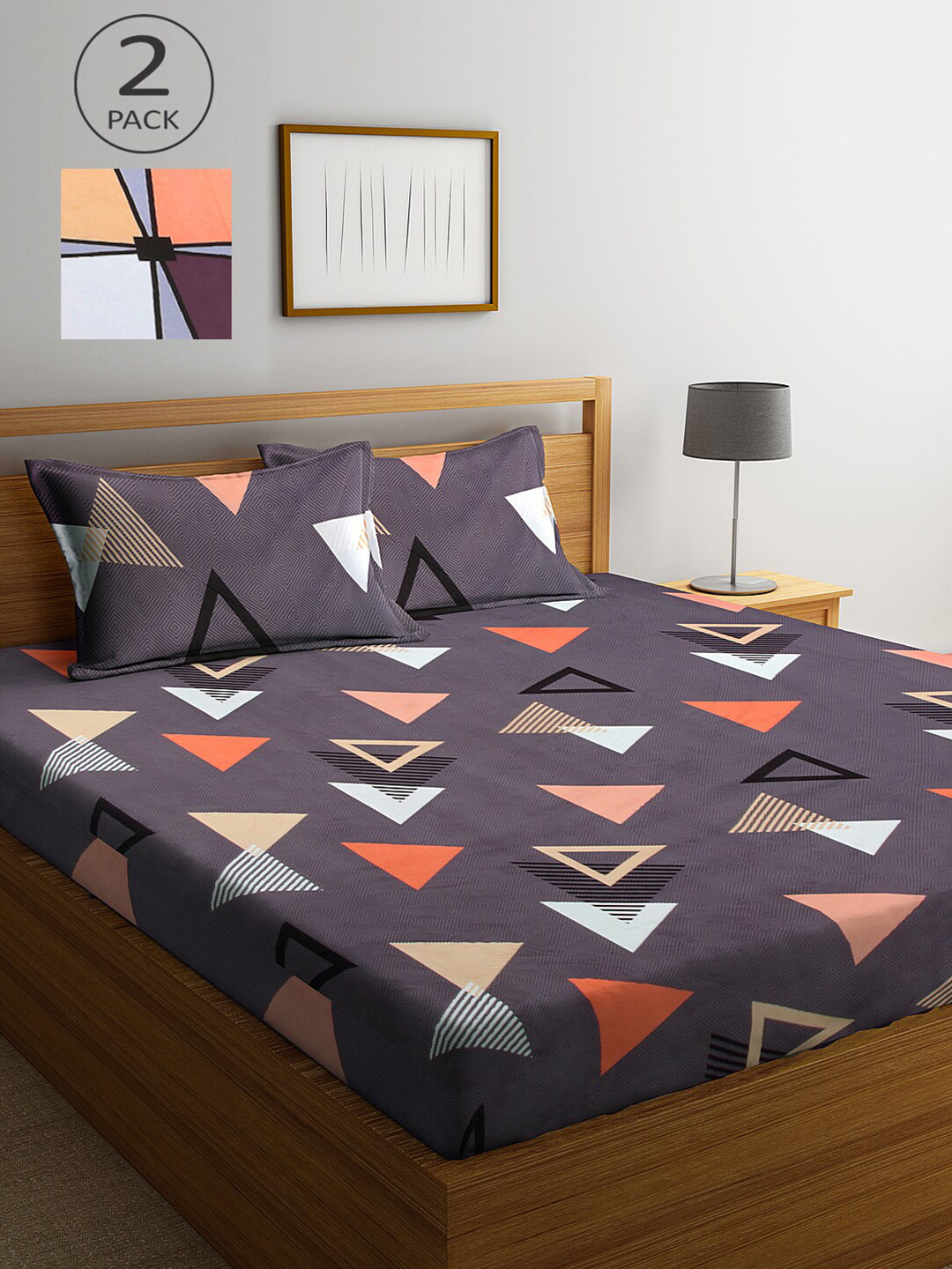 

KLOTTHE Set of 2 Multicoloured Geometric 300 TC King Bedsheet with 4 Pillow Covers, Multi