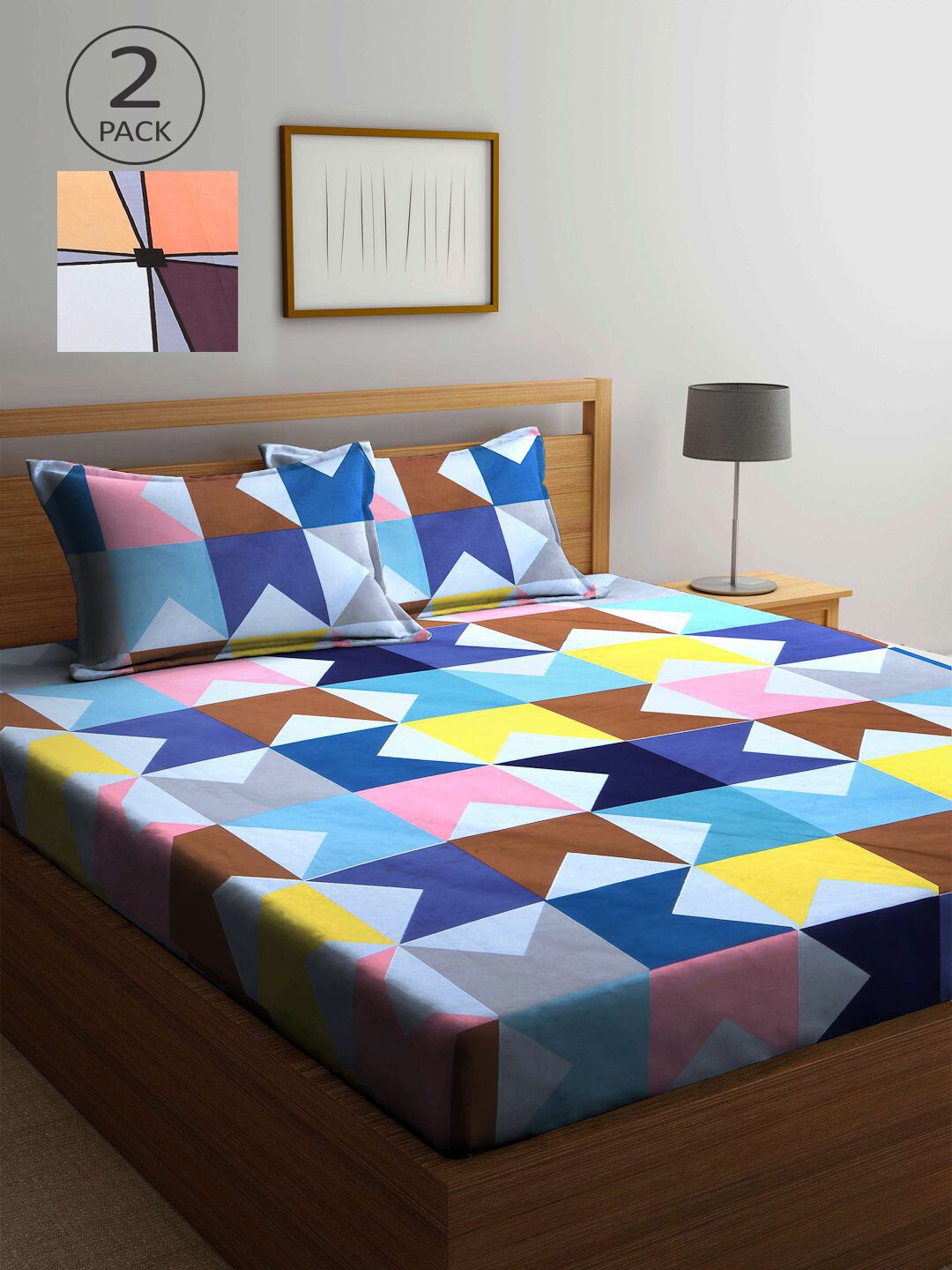 

KLOTTHE Multicoloured Geometric 210 TC 2 King Bedsheet with 4 Pillow Covers, Multi