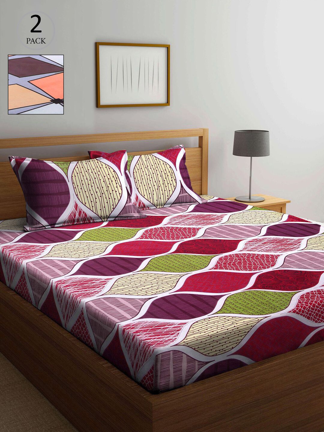

KLOTTHE Multicoloured Geometric 210 TC 2 King Bedsheet with 4 Pillow Covers, Multi
