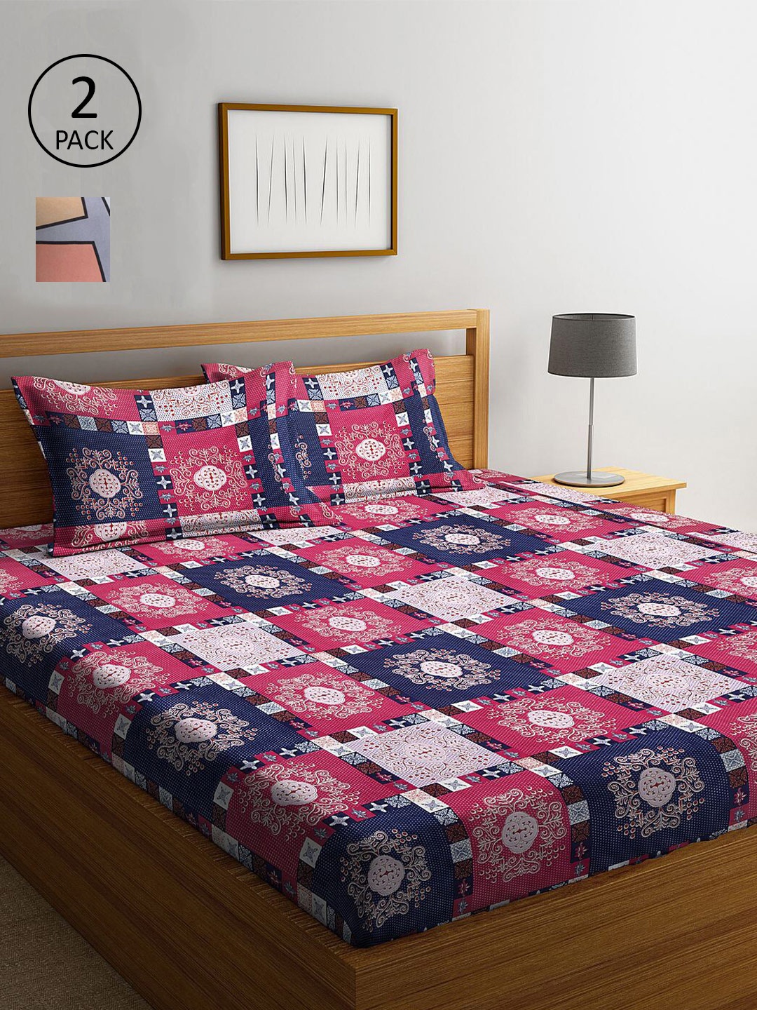 

KLOTTHE Multicoloured Geometric 210 TC 2 King Bedsheet with 4 Pillow Covers, Multi