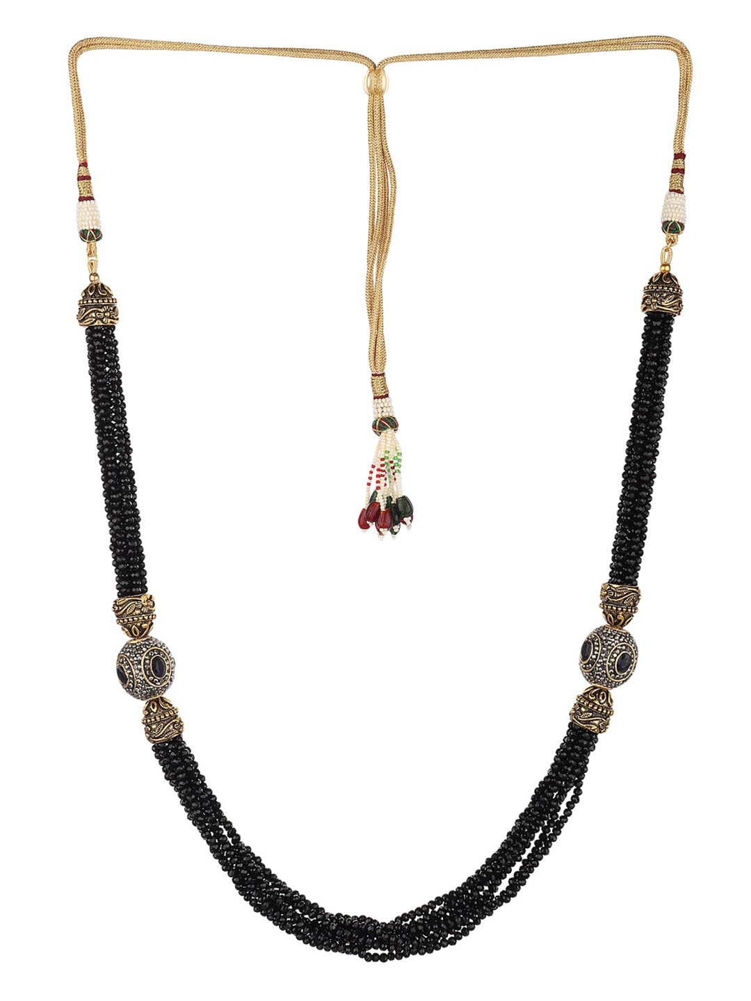 

Runjhun Women Black & Gold-Plated Tanjore Beads Layered Necklace