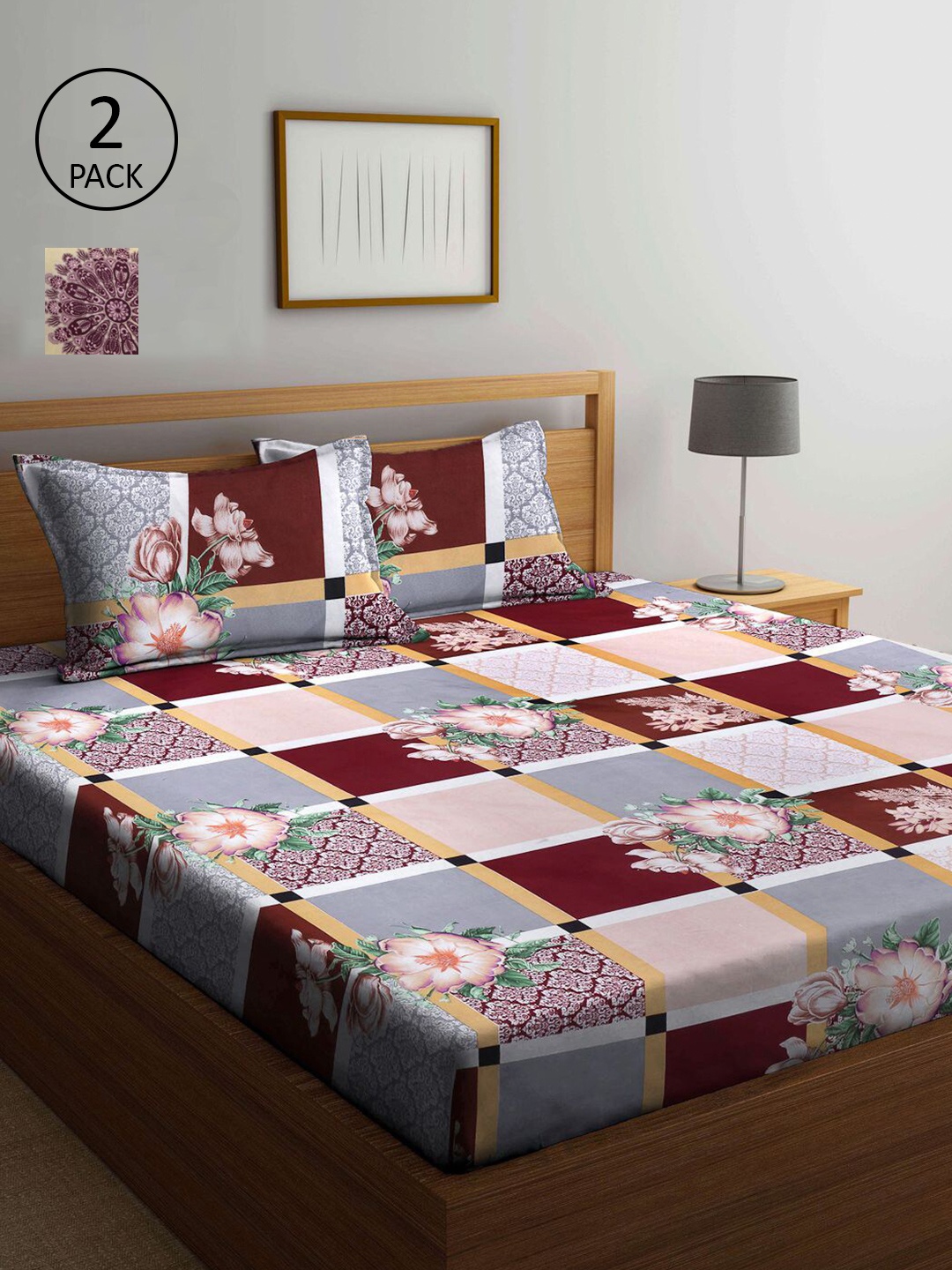 

KLOTTHE Multicoloured Geometric 210 TC 2 King Bedsheet with 4 Pillow Covers, Multi