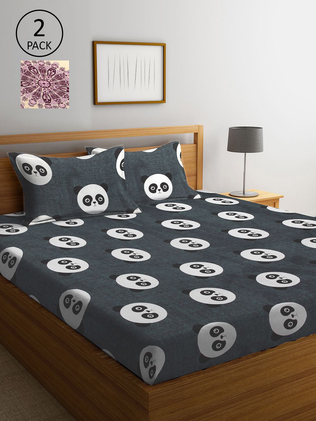 

KLOTTHE Grey & Cream-Coloured Cartoon Characters 210 TC 2 King Bedsheet with 4 Pillow Covers