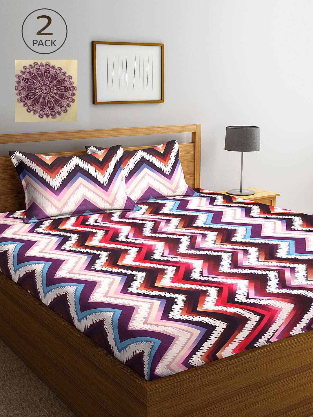 

KLOTTHE Multicoloured Geometric 210 TC 2 King Bedsheet with 4 Pillow Covers, Multi