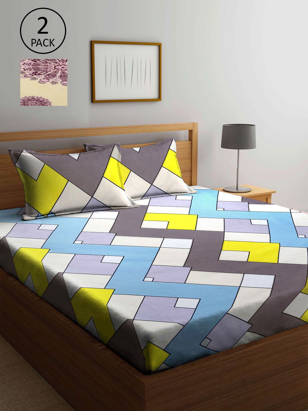 

KLOTTHE Multicoloured Geometric 210 TC 2 King Bedsheet with 4 Pillow Covers, Multi