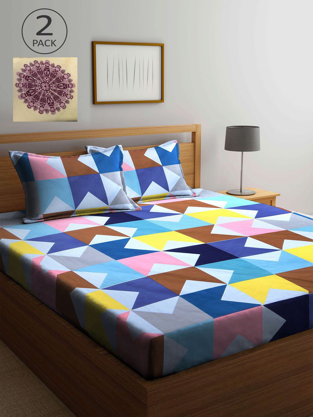 

KLOTTHE Multicoloured Geometric 210 TC 2 King Bedsheet with 4 Pillow Covers, Multi