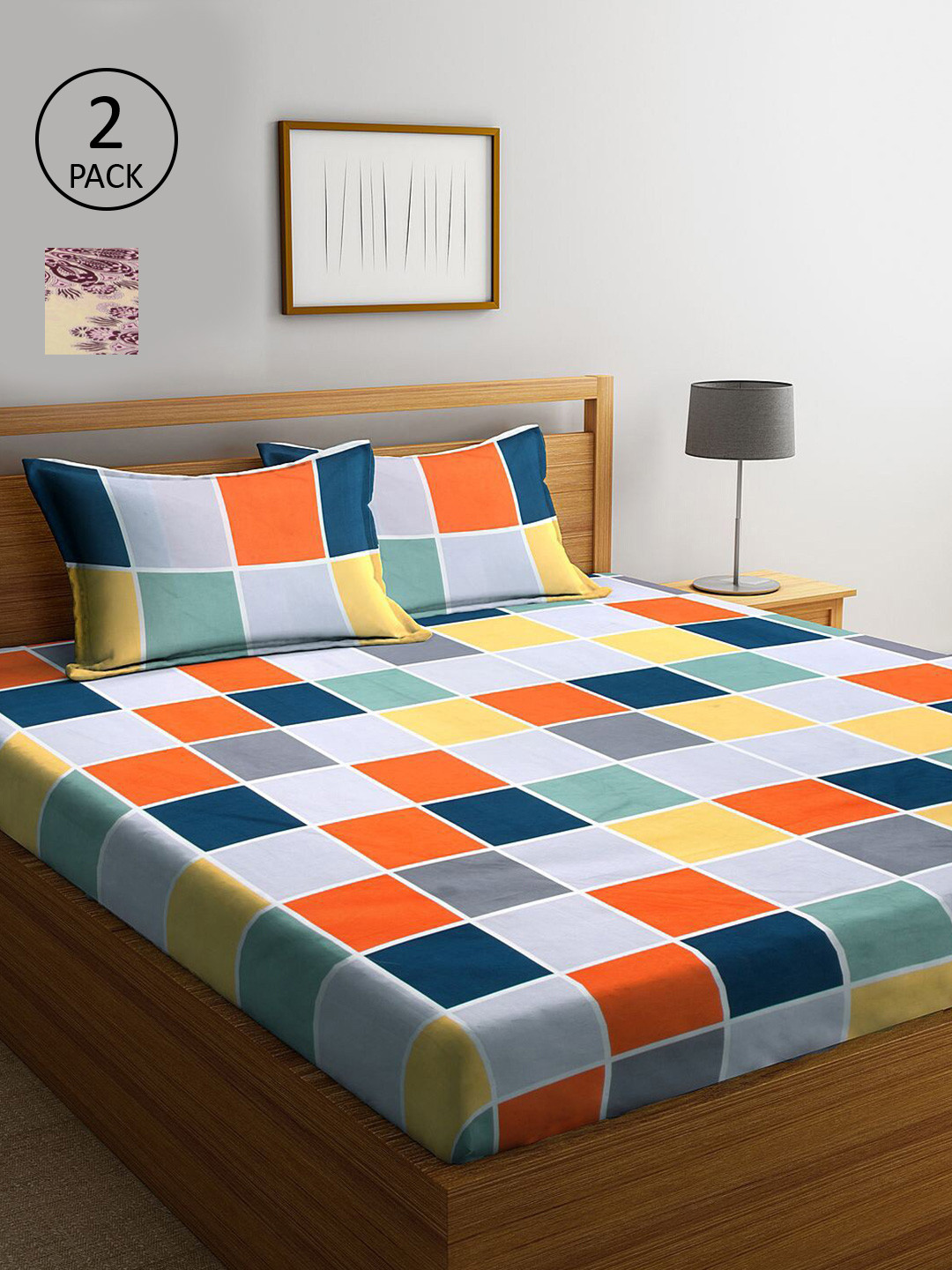 

KLOTTHE Multicoloured Geometric 210 TC 2 King Bedsheet with 4 Pillow Covers, Multi