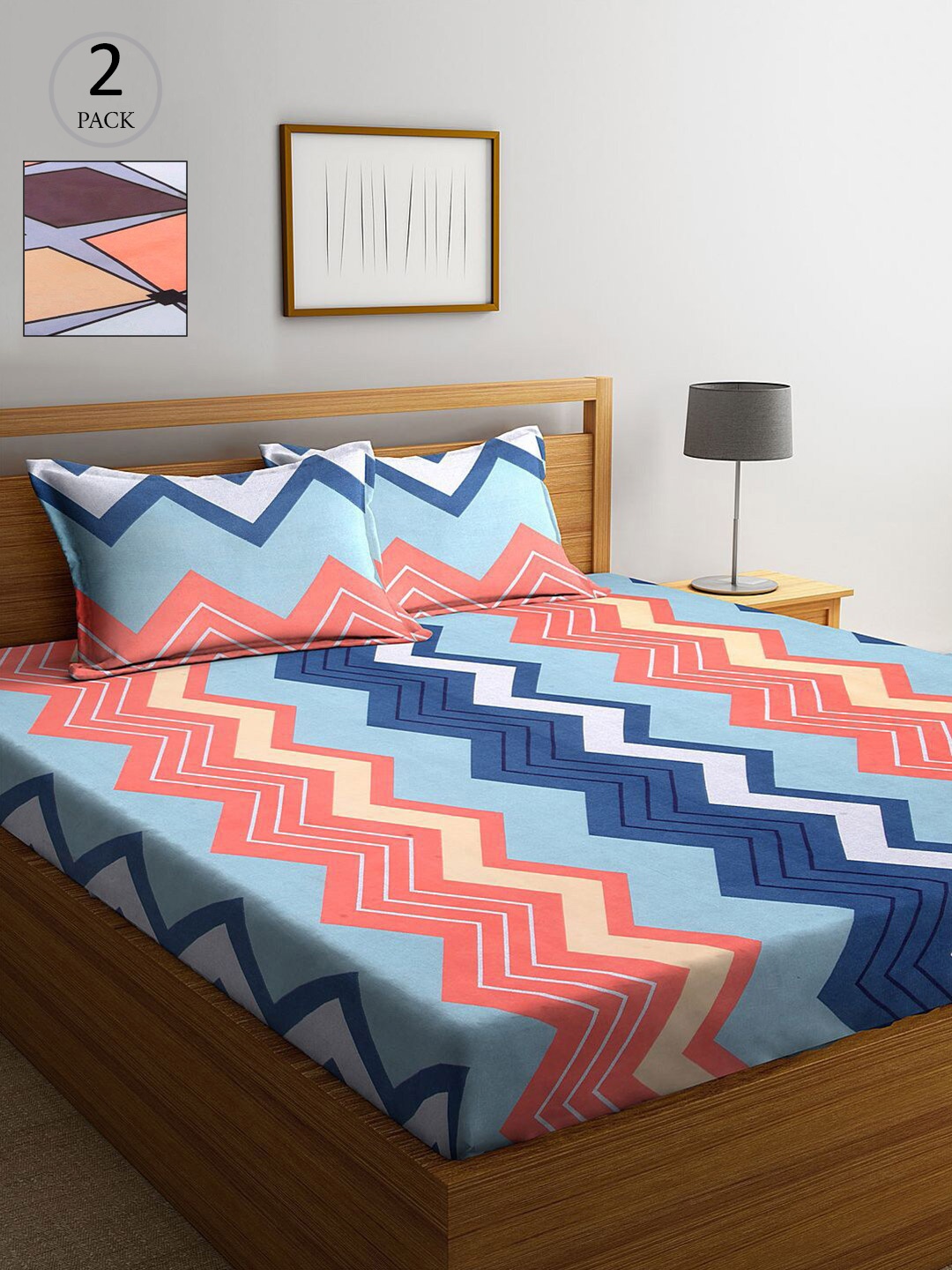 

KLOTTHE Multicoloured Geometric 210 TC 2 King Bedsheet with 4 Pillow Covers, Multi