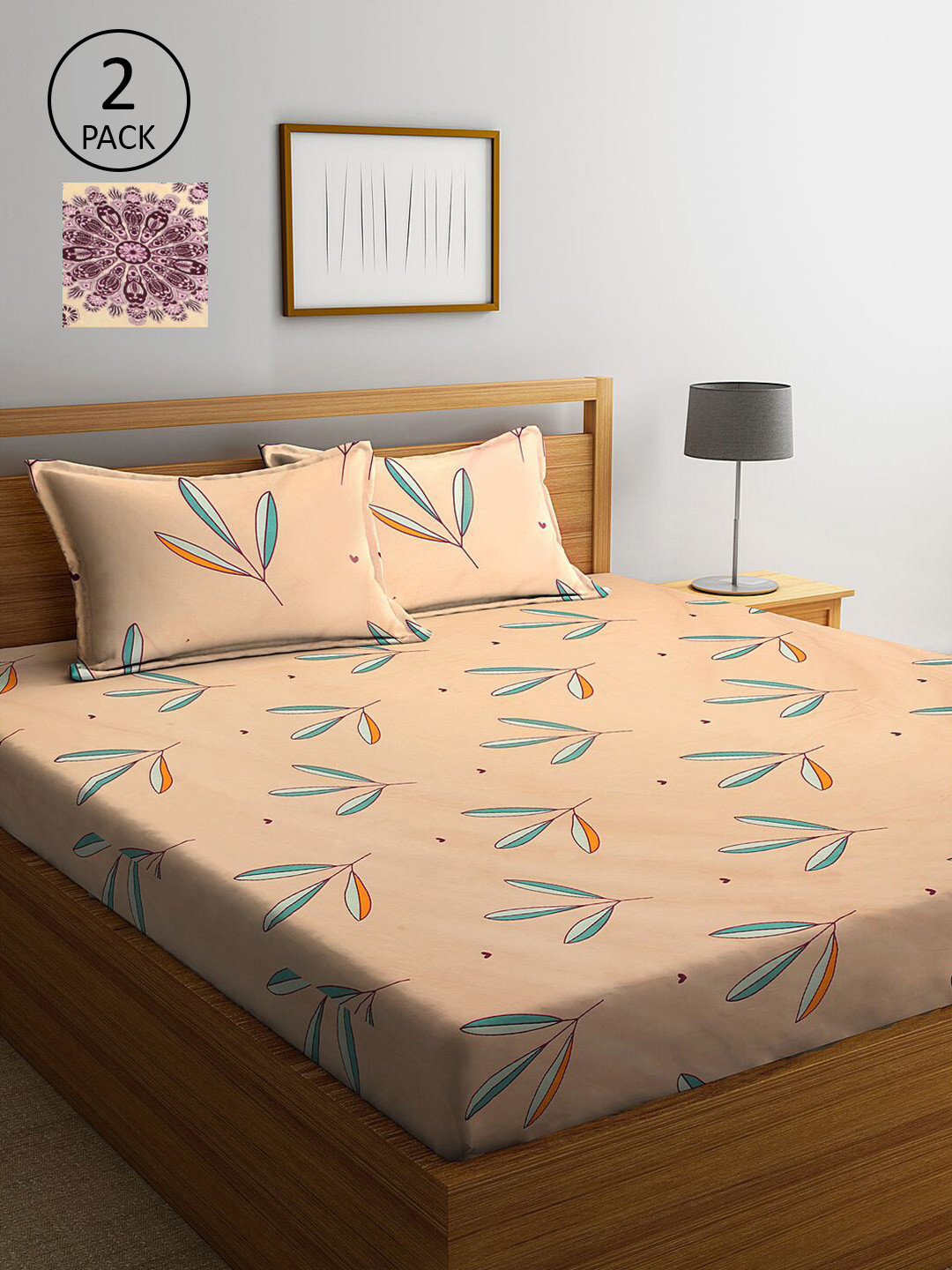 

KLOTTHE Cream-Coloured Floral 210 TC 2 King Bedsheet with 4 Pillow Covers