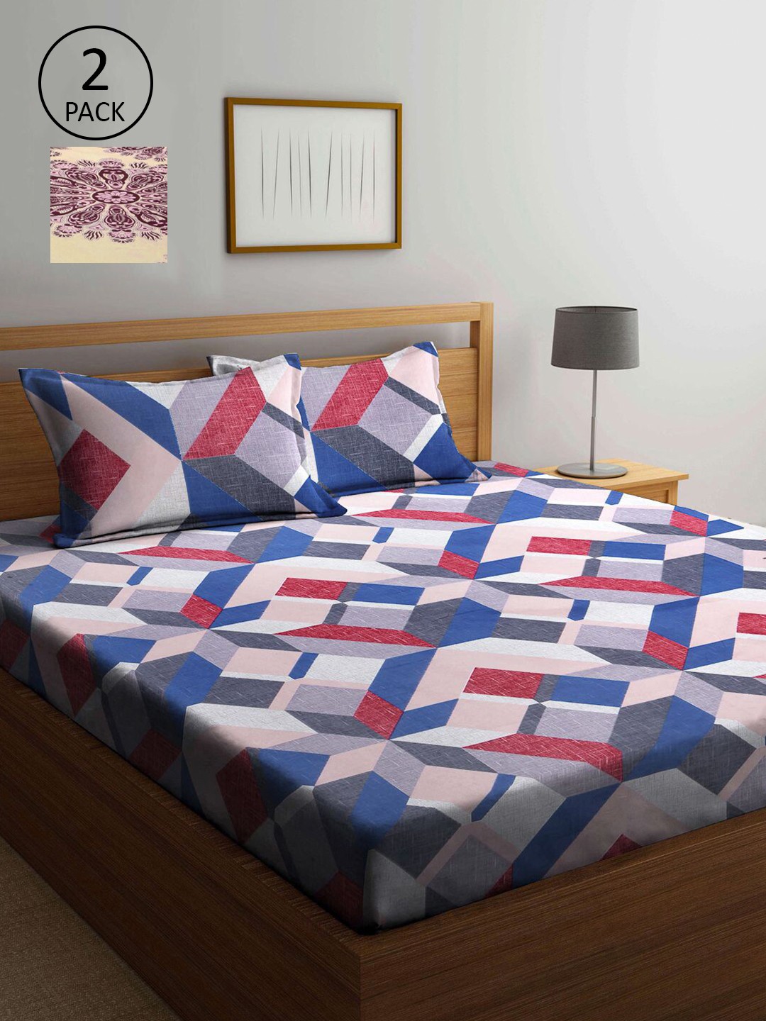 

KLOTTHE Multicoloured Geometric 210 TC 2 King Bedsheet with 4 Pillow Covers, Multi