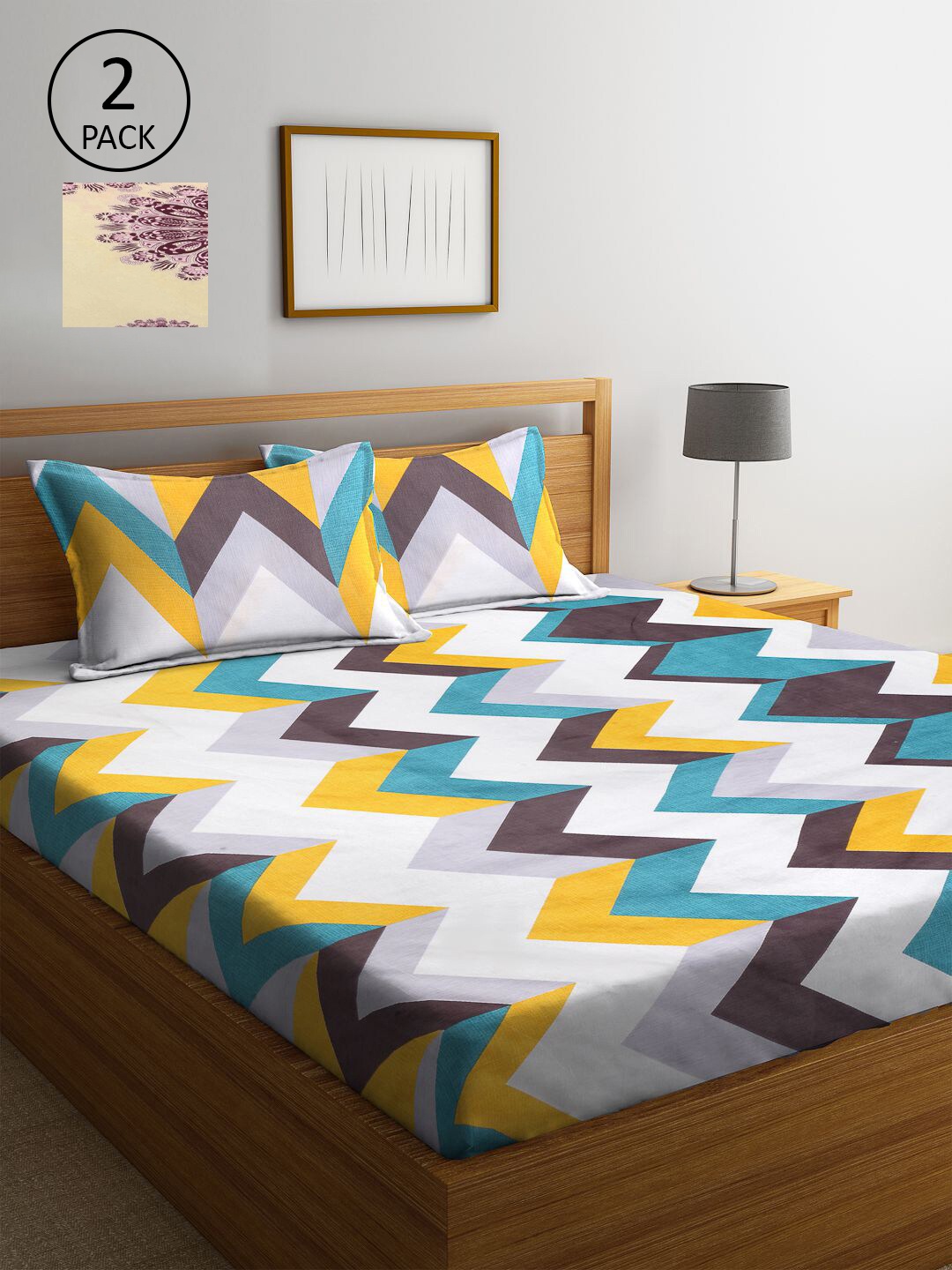 

KLOTTHE Multicoloured Geometric 210 TC 2 King Bedsheet with 4 Pillow Covers, Multi