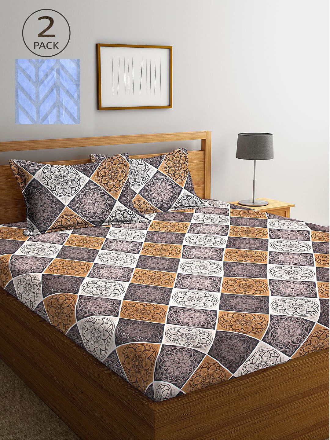 

KLOTTHE Blue & Brown Floral 210 TC 2 King Bedsheet with 4 Pillow Covers