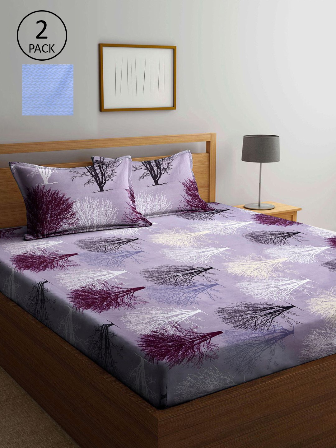 

KLOTTHE Purple & Blue Floral 210 TC 2 King Bedsheet with 4 Pillow Covers