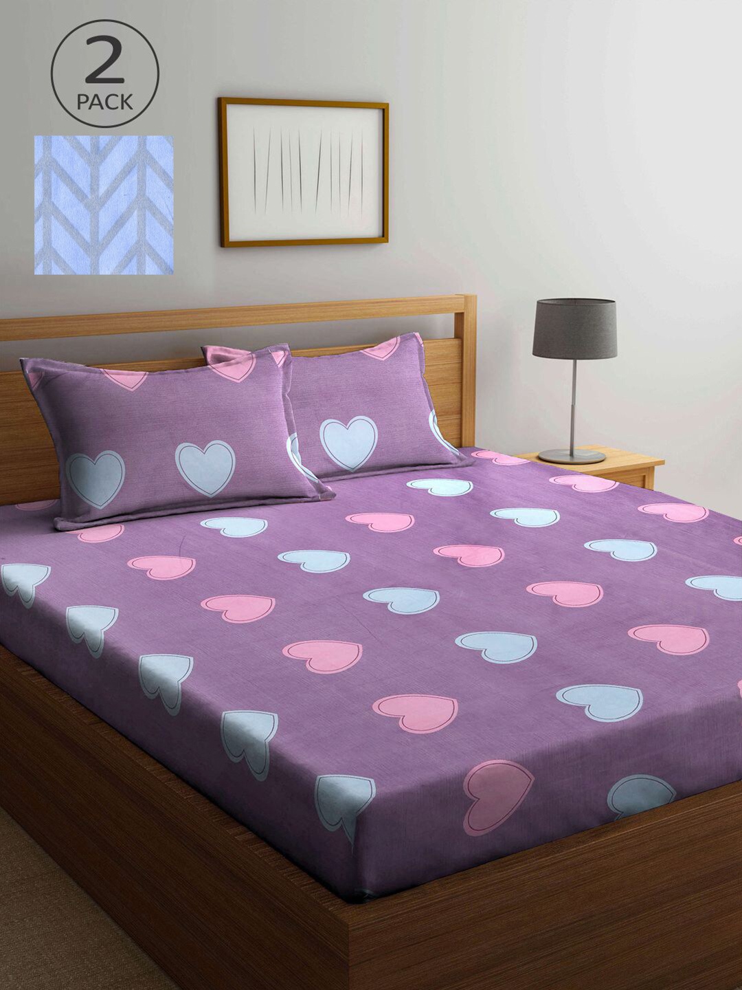 

KLOTTHE Purple & Blue 210 TC 2 King Bedsheet with 4 Pillow Covers