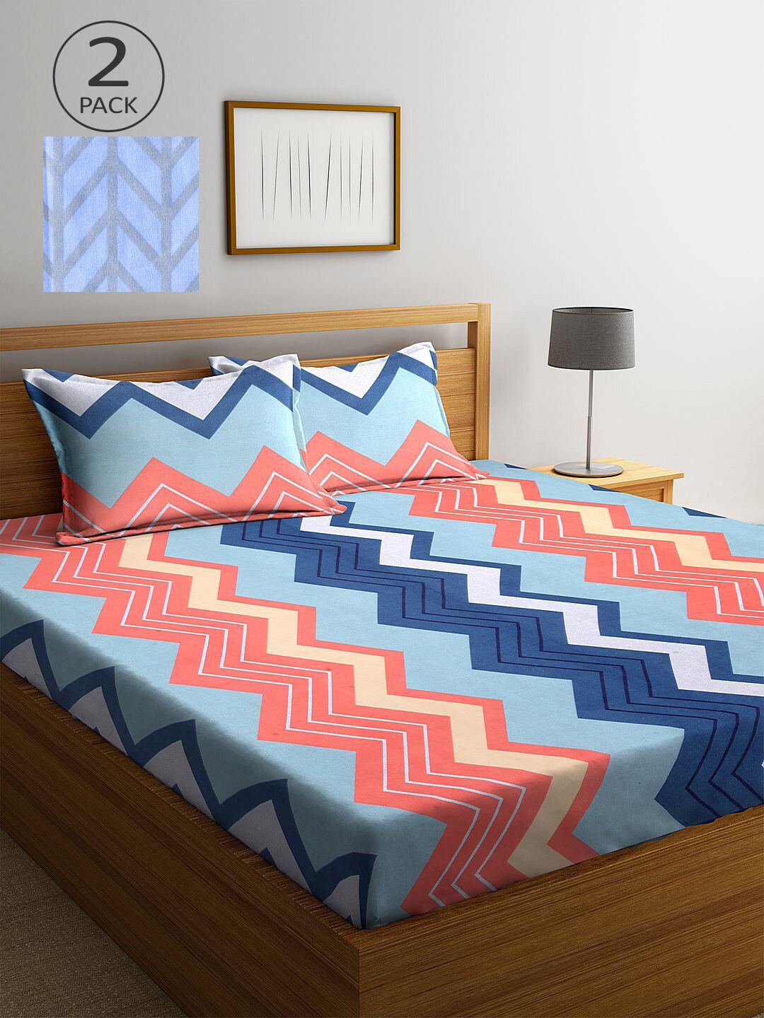 

KLOTTHE Multicoloured Geometric 210 TC 2 King Bedsheet with 4 Pillow Covers, Blue