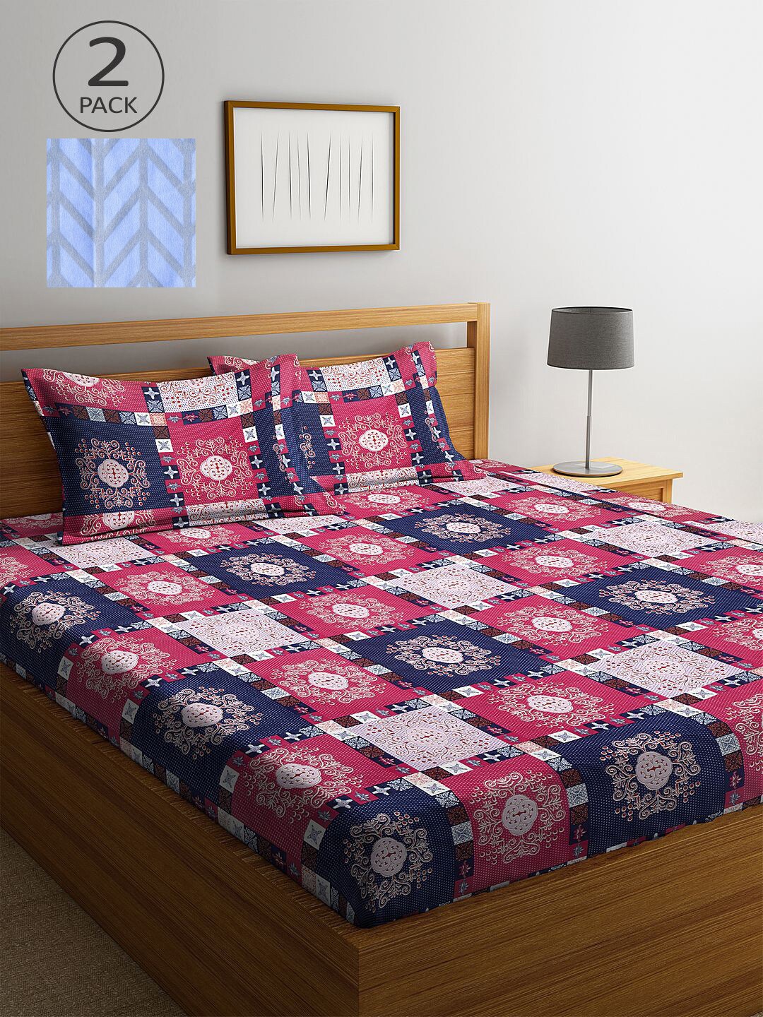 

KLOTTHE Multicoloured Geometric 210 TC 2 King Bedsheet with 4 Pillow Covers, Multi
