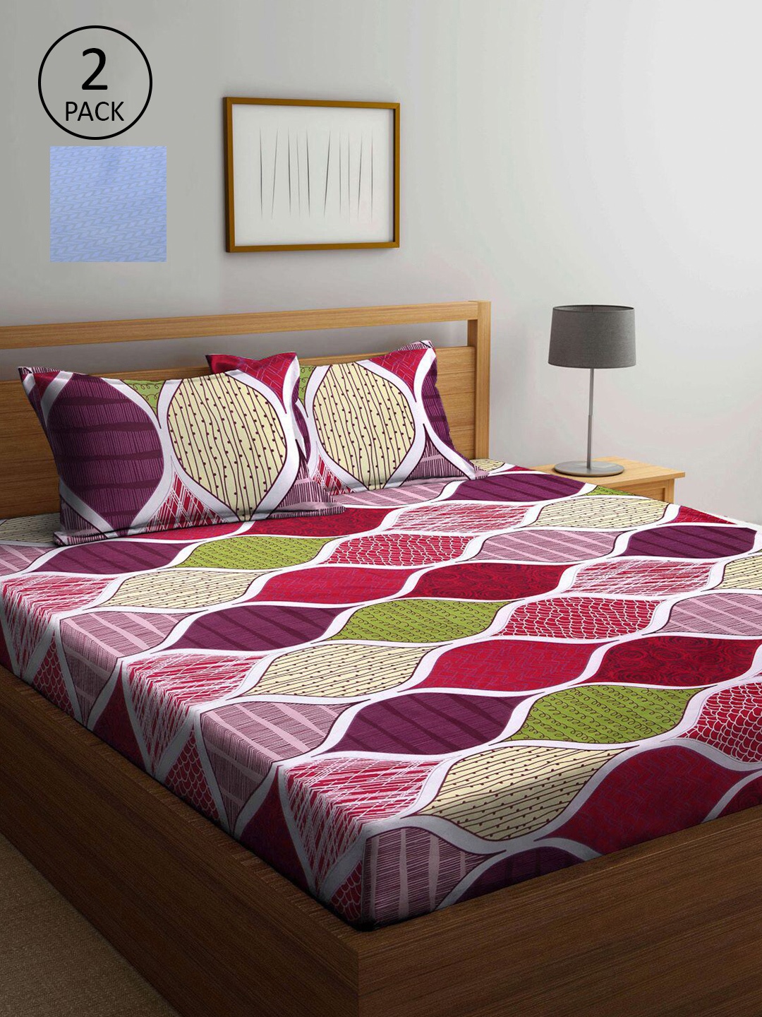 

KLOTTHE Multicoloured Geometric 210 TC 2 King Bedsheet with 4 Pillow Covers, Multi