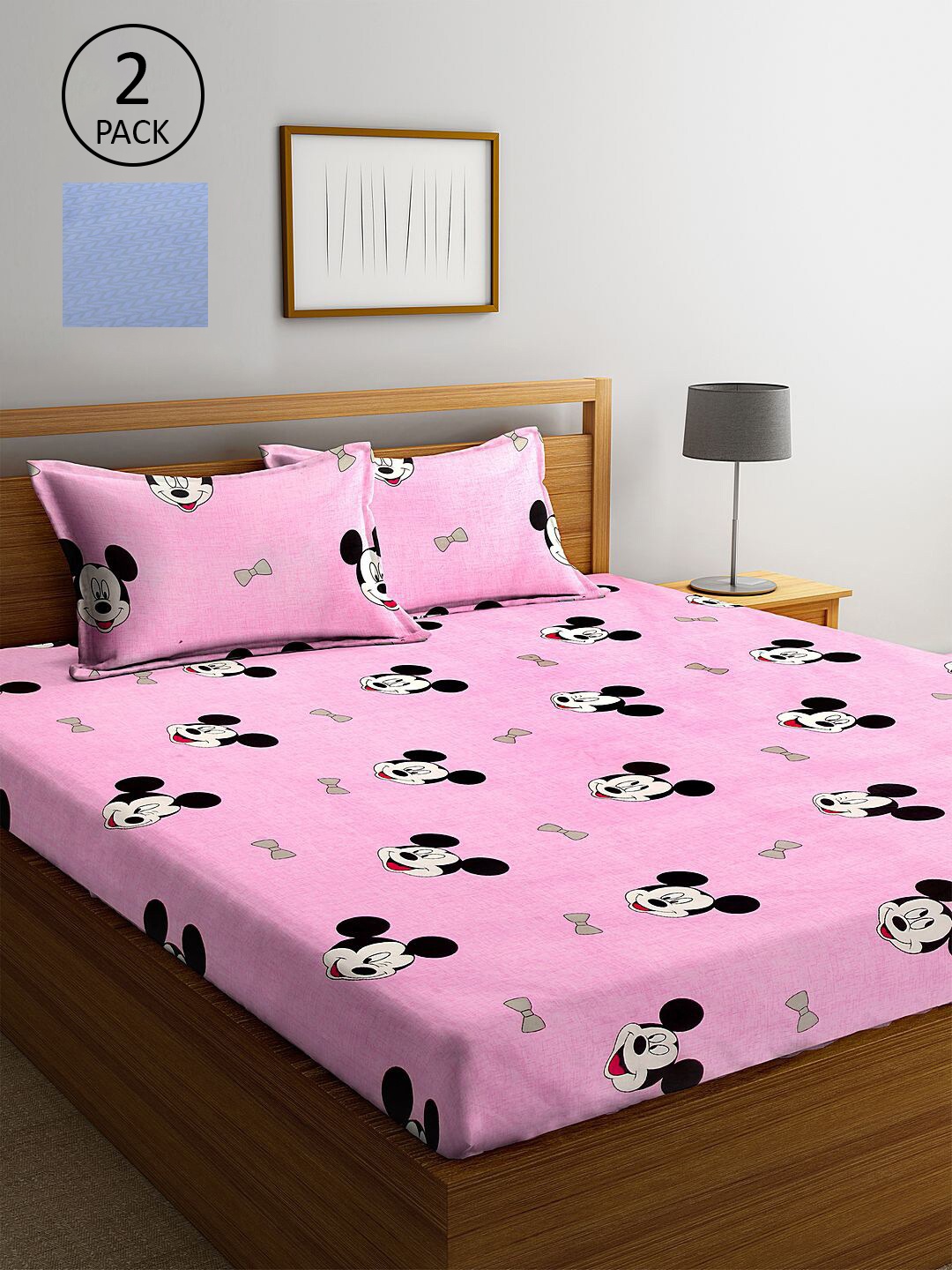 

KLOTTHE Pink & Blue Cartoon Characters 210 TC 2 King Bedsheet with 4 Pillow Covers