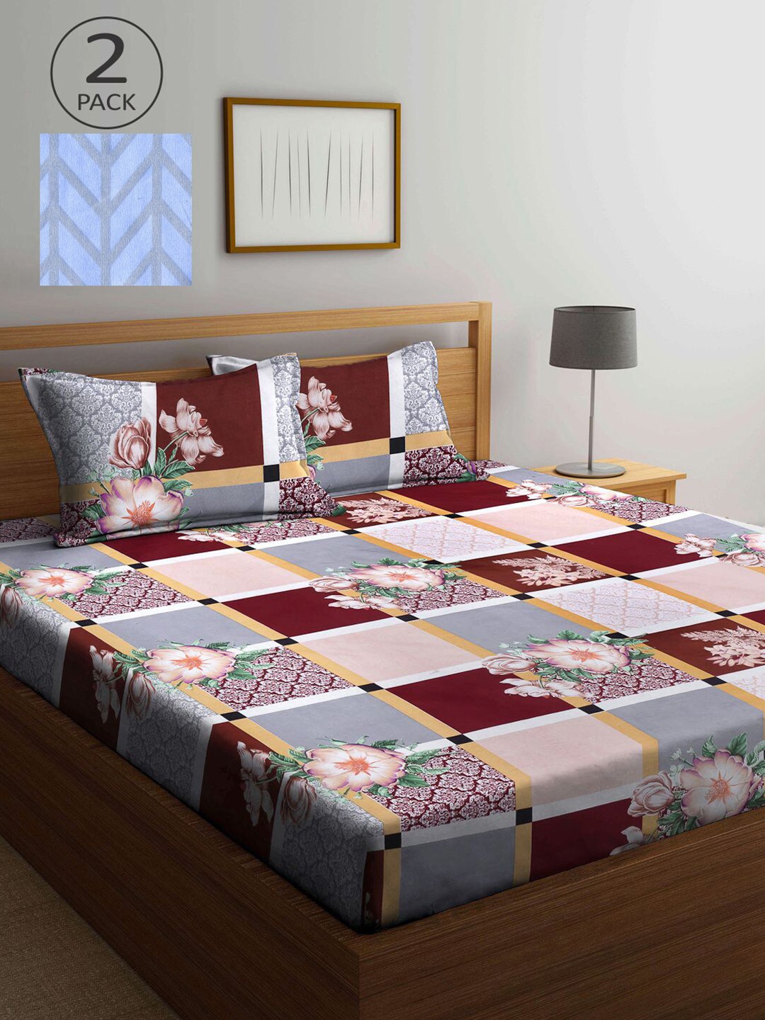 

KLOTTHE Multicoloured Floral 210 TC 2 King Bedsheet with 4 Pillow Covers, Multi