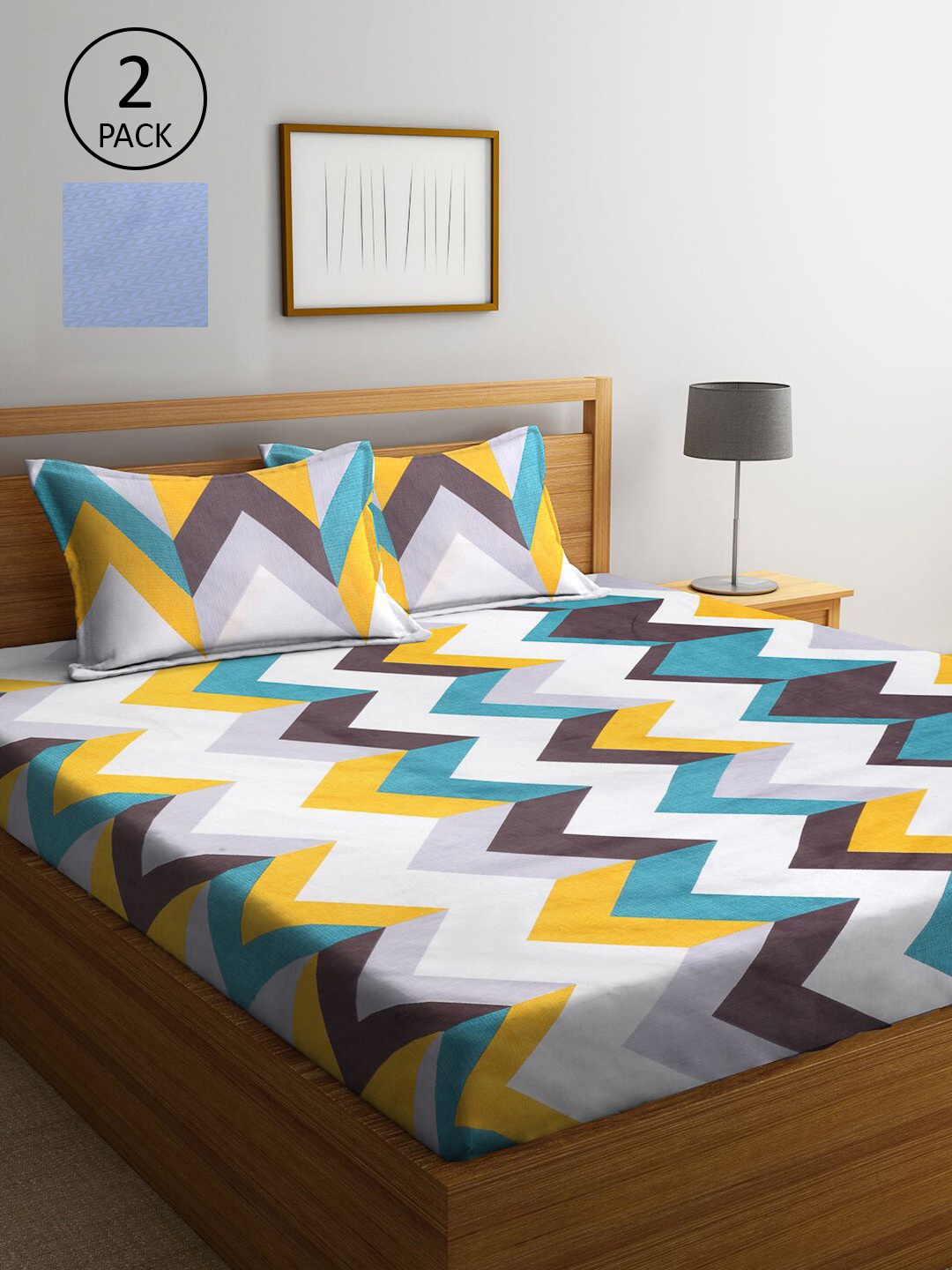 

KLOTTHE Multicoloured Geometric 210 TC 2 King Bedsheet with 4 Pillow Covers, Multi