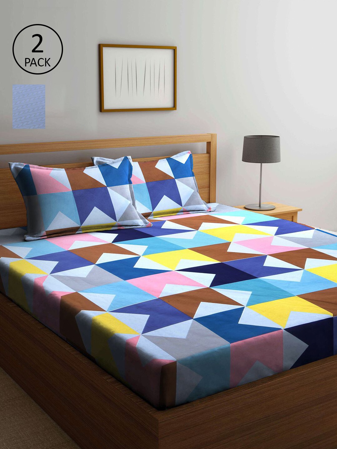 

KLOTTHE Multicoloured Geometric 210 TC 2 King Bedsheet with 4 Pillow Covers, Multi