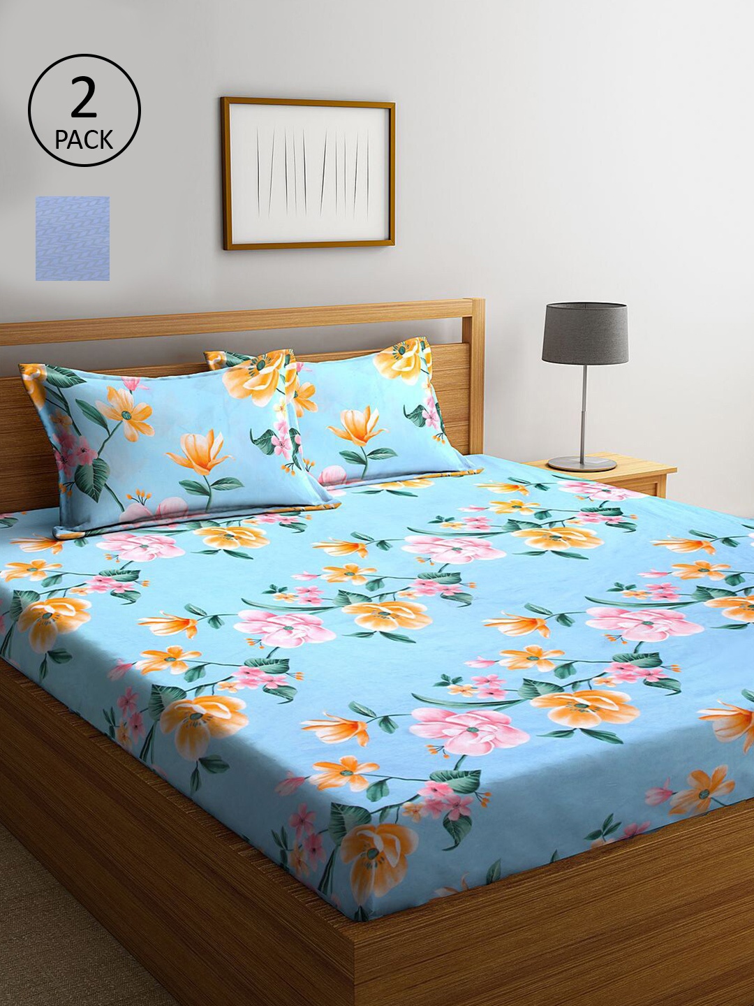 

KLOTTHE Blue Floral 210 TC 2 King Bedsheet with 4 Pillow Covers