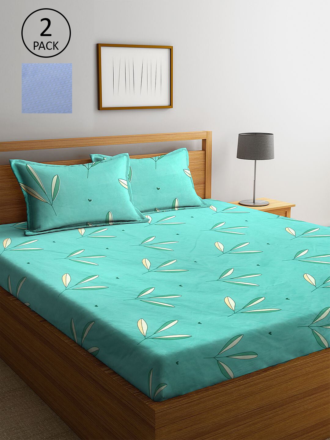 

KLOTTHE Sea Green & Blue Floral 210 TC 2 King Bedsheet with 4 Pillow Covers