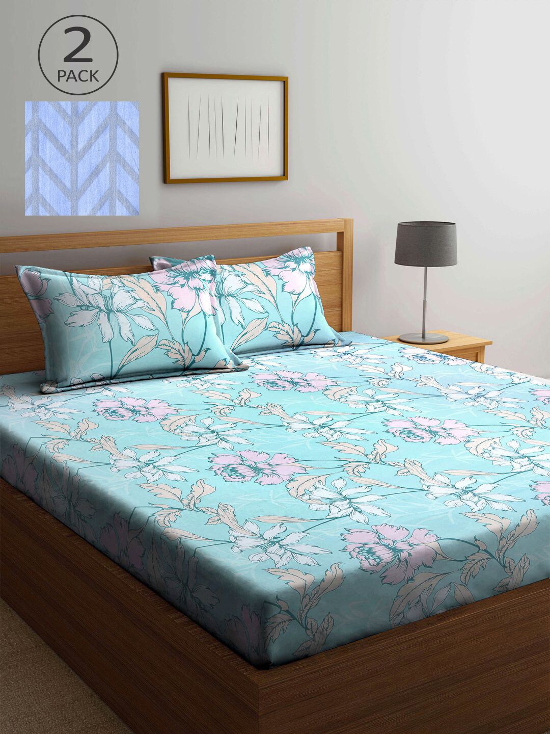 

KLOTTHE Blue Floral 210 TC 2 King Bedsheet with 4 Pillow Covers