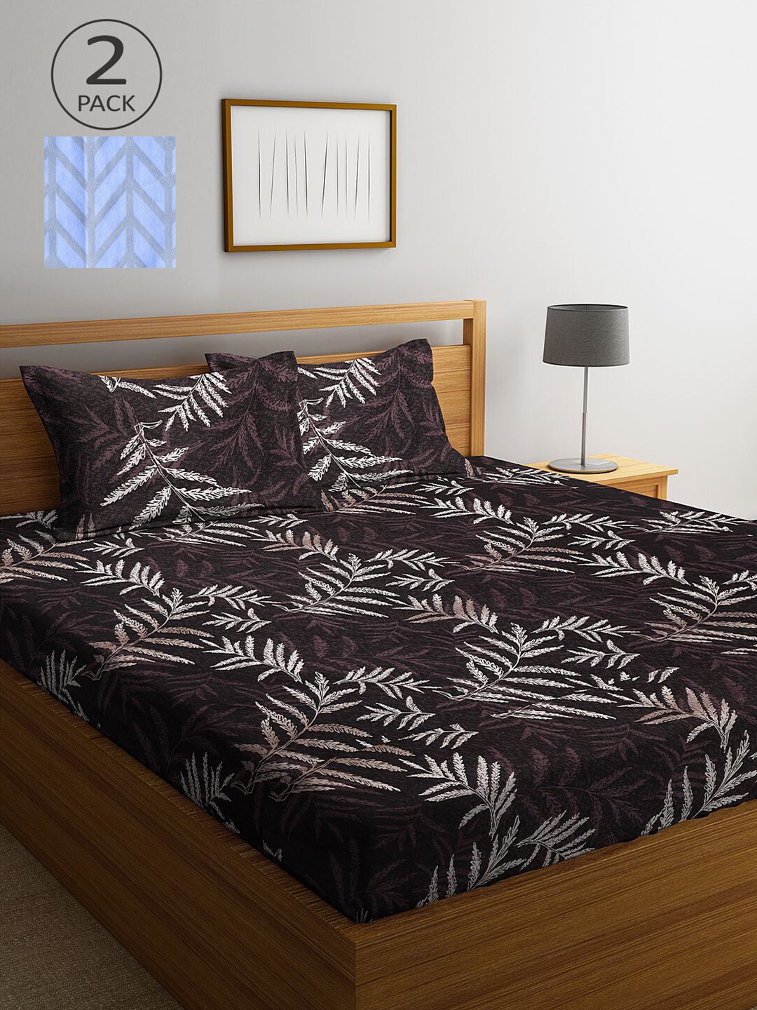 

KLOTTHE Blue & Brown Floral 210 TC 2 King Bedsheet with 4 Pillow Covers