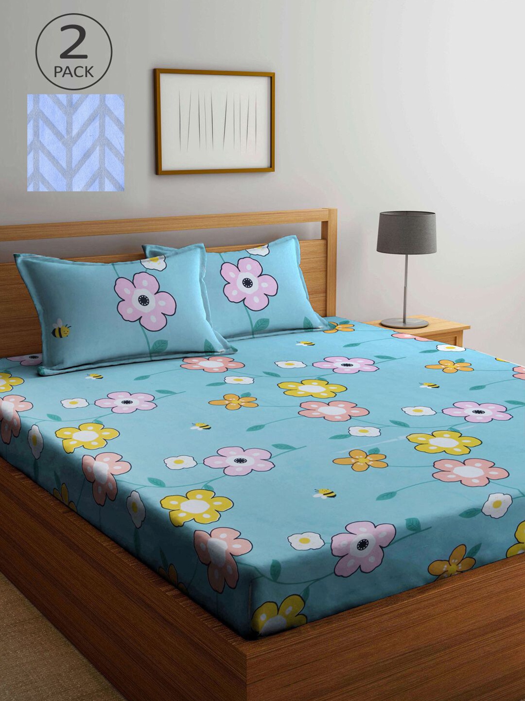 

KLOTTHE Blue Floral 210 TC 2 King Bedsheet with 4 Pillow Covers