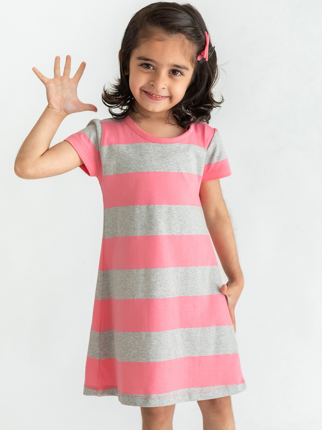 

Campana Pink & Grey Striped T-shirt Dress