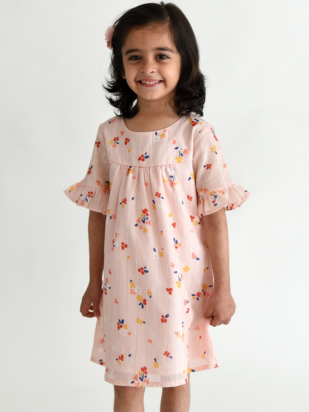 

Campana Girls Pink & Orange Floral A-Line Dress