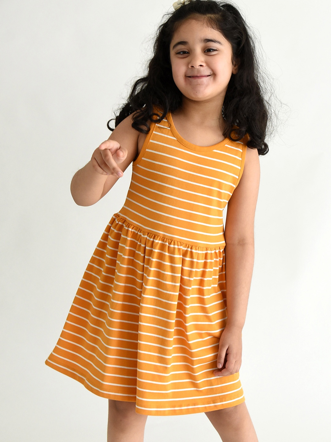 

Campana Yellow Striped Cotton Fit & Flare Dress