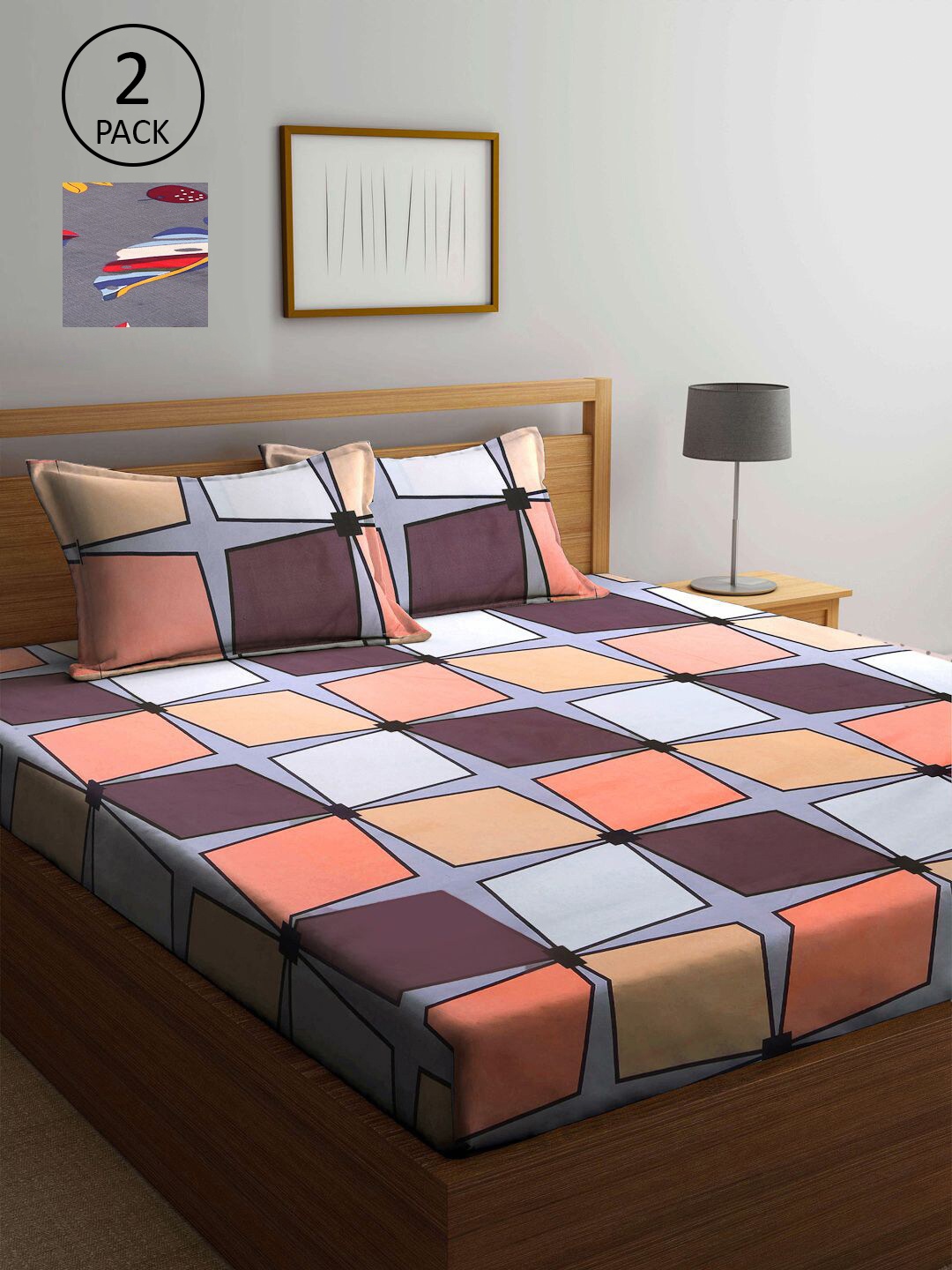 

KLOTTHE Multicoloured Geometric 210 TC 2 King Bedsheet with 4 Pillow Covers, Multi