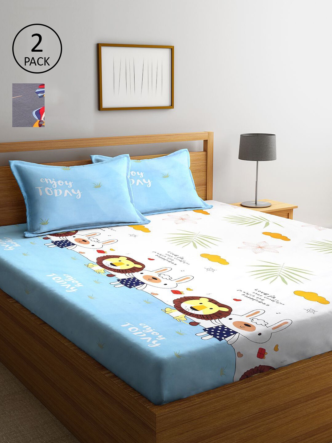 

KLOTTHE Multicoloured Cartoon Characters 210 TC 2 King Bedsheet with 4 Pillow Covers, Multi
