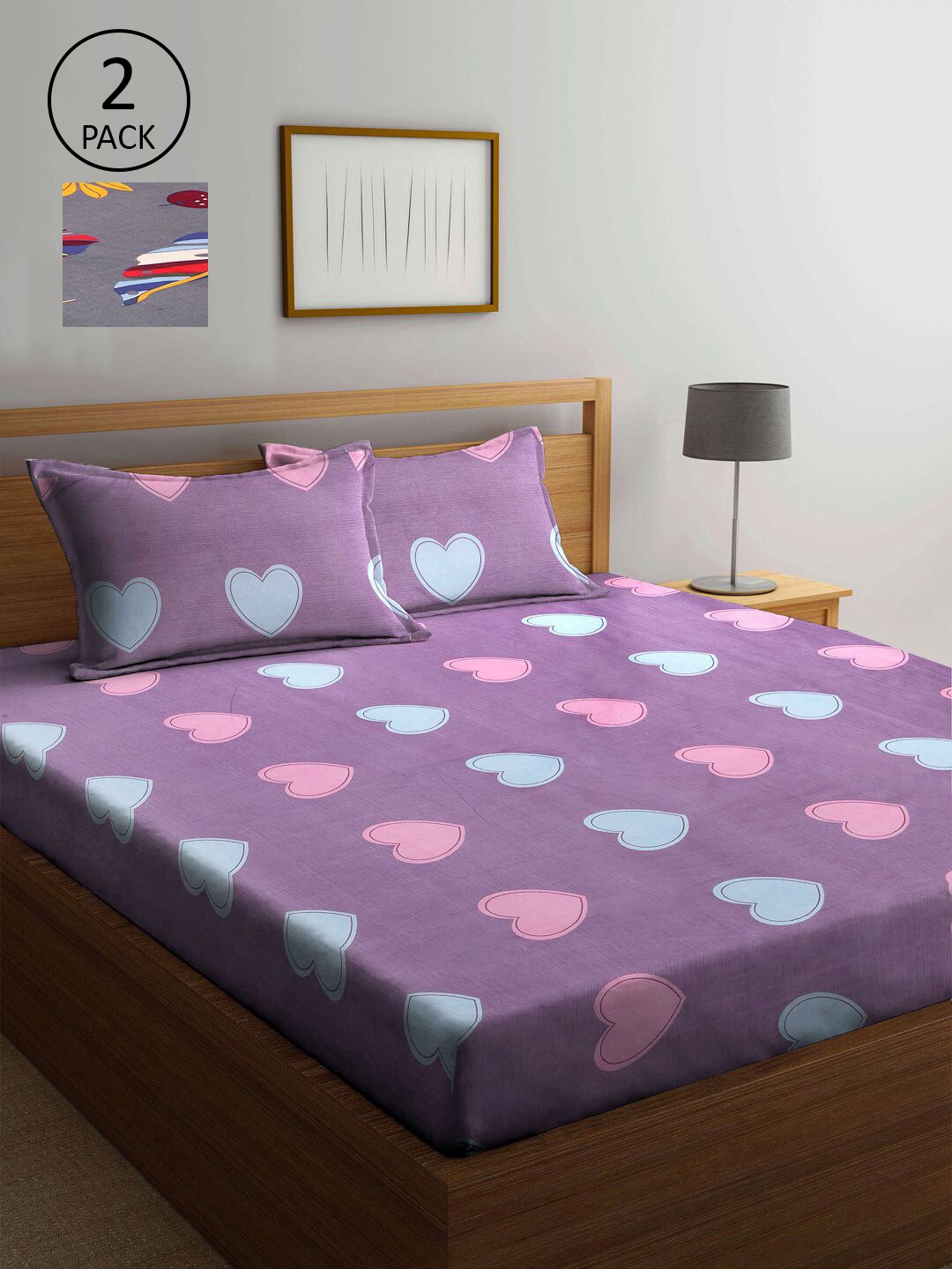 

KLOTTHE Lavender & Grey 210 TC 2 King Bedsheet with 4 Pillow Covers
