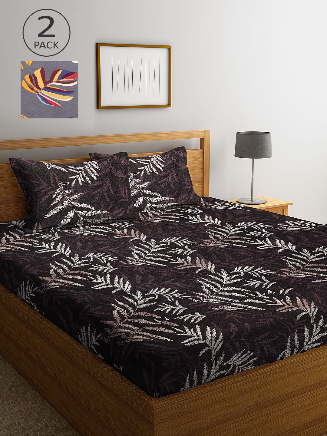 

KLOTTHE Brown & Black Floral 210 TC 2 King Bedsheet with 4 Pillow Covers