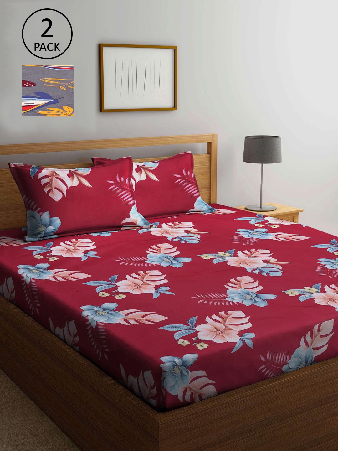 

KLOTTHE Multicoloured Floral 210 TC 2 King Bedsheet with 4 Pillow Covers, Multi