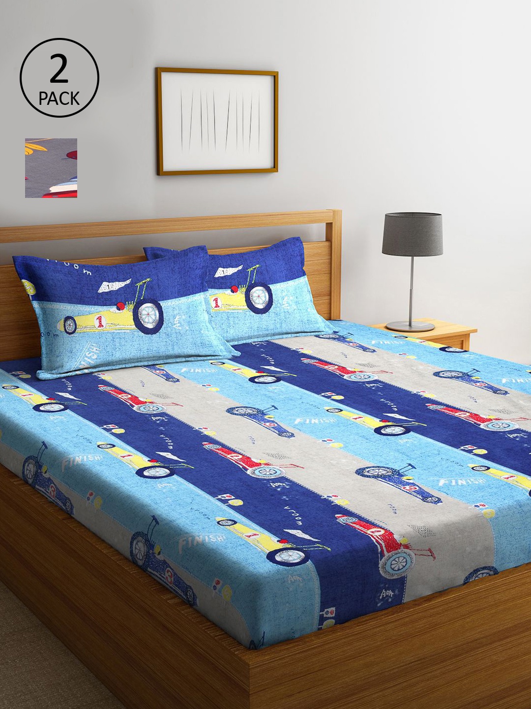 

KLOTTHE Multicoloured Cartoon Characters 210 TC 2 King Bedsheet with 4 Pillow Covers, Multi