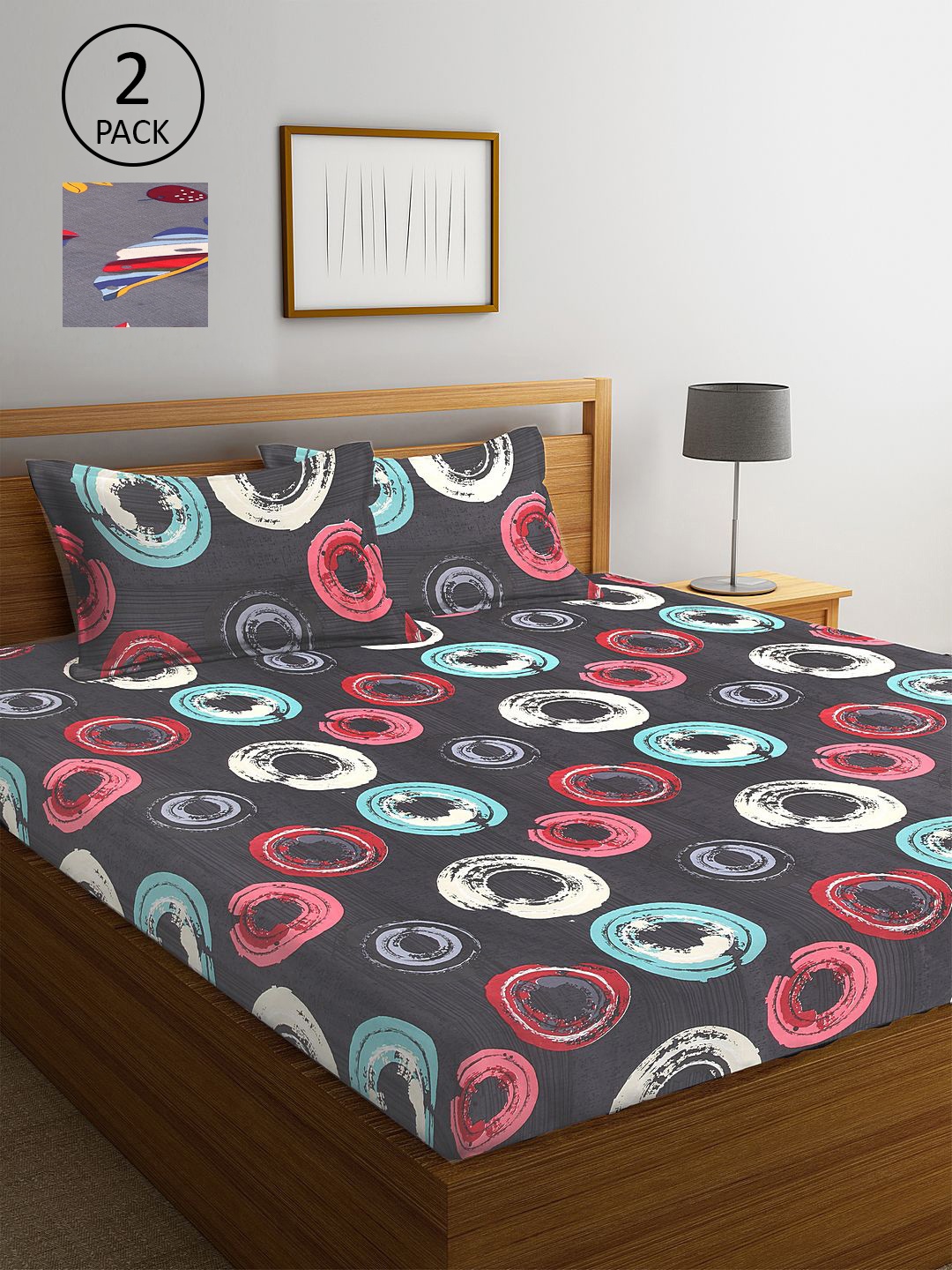 

KLOTTHE Multicoloured Geometric 210 TC 2 King Bedsheet with 4 Pillow Covers, Multi